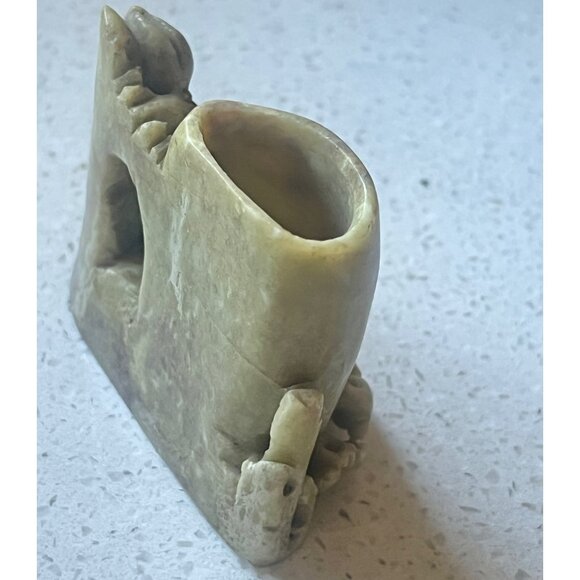 Antique Carved Soapstone Brush Pot Intricate Floral & Nature Design 2.25” T Gift - Picture 5 of 9